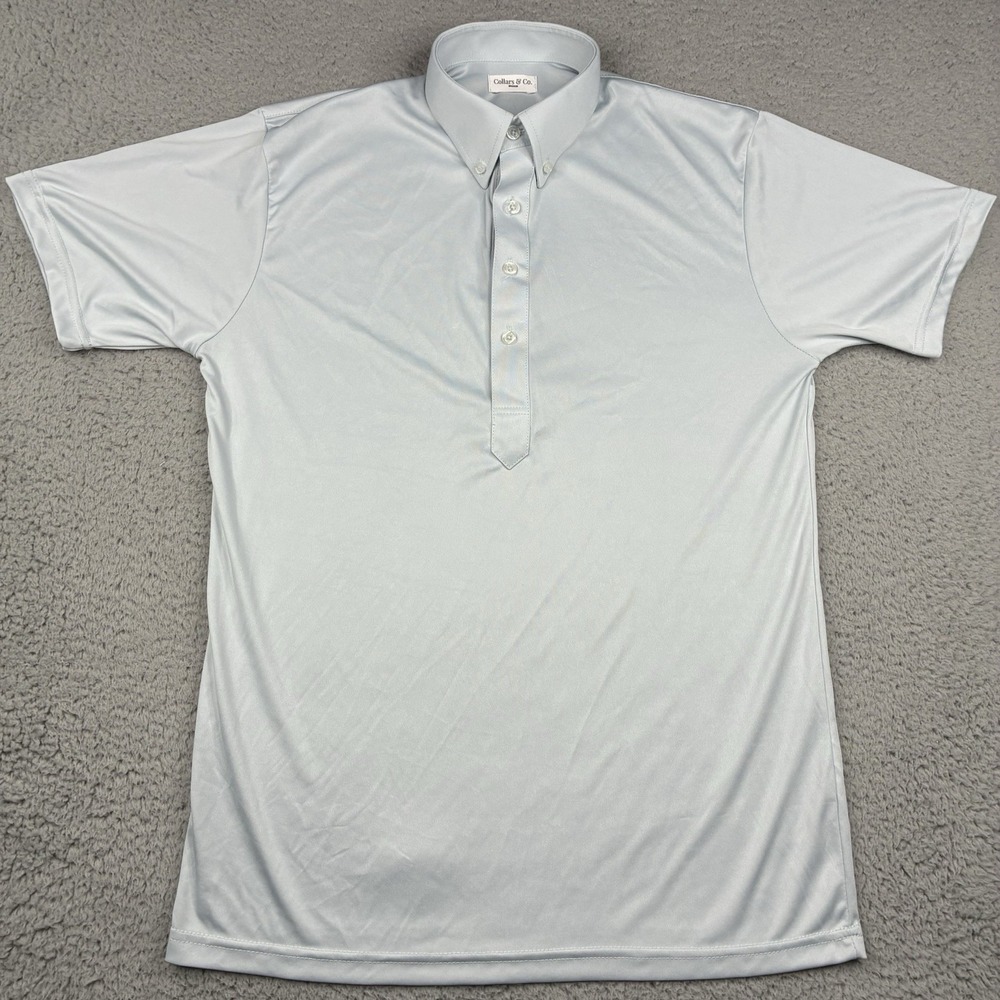 Collars & Co Polo Shirt Men's M Light Blue Dress Collar Lightweight Polyester